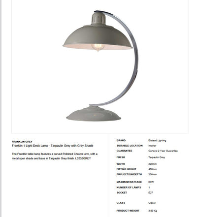 Franklin Tischlampe grau - Clicklights Shop