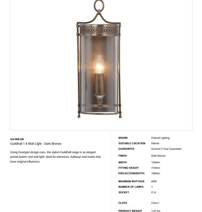 Guildhall 1 lt Wandleuchte - Dunkle Bronze - Clicklights Shop