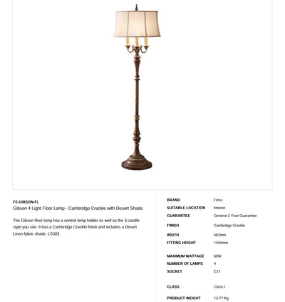Gibson 4 Light Stehleuchte - Cambridge Crackle mit Desert Shade