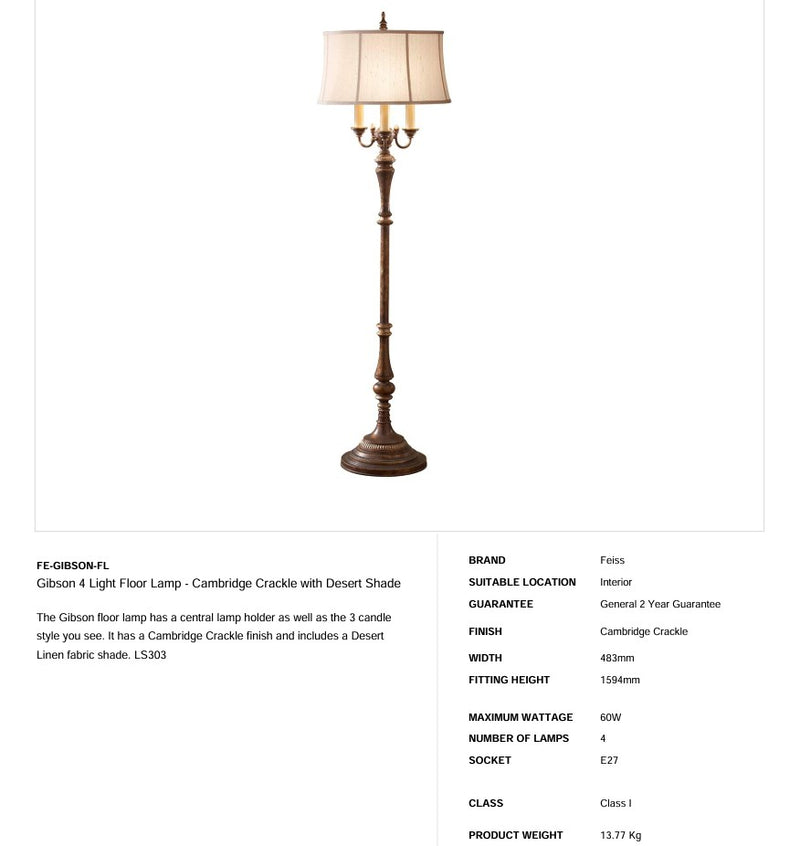Gibson 4 Light Stehleuchte - Cambridge Crackle mit Desert Shade