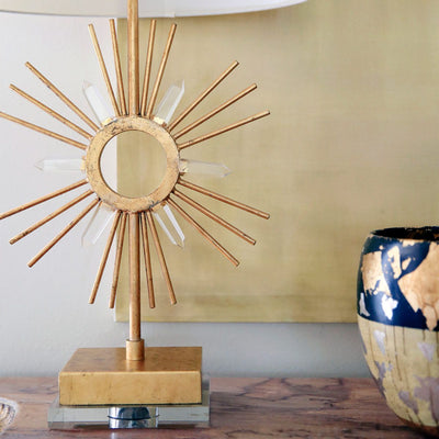 Sun King 1 Light Tischleuchte - Distressed Gold, Cremefarbener Schirm - Clicklights Shop