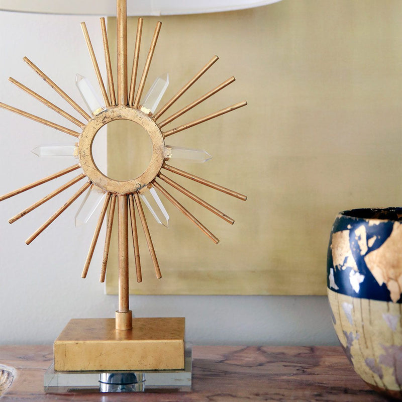 Sun King 1 Light Tischleuchte - Distressed Gold, Cremefarbener Schirm - Clicklights Shop