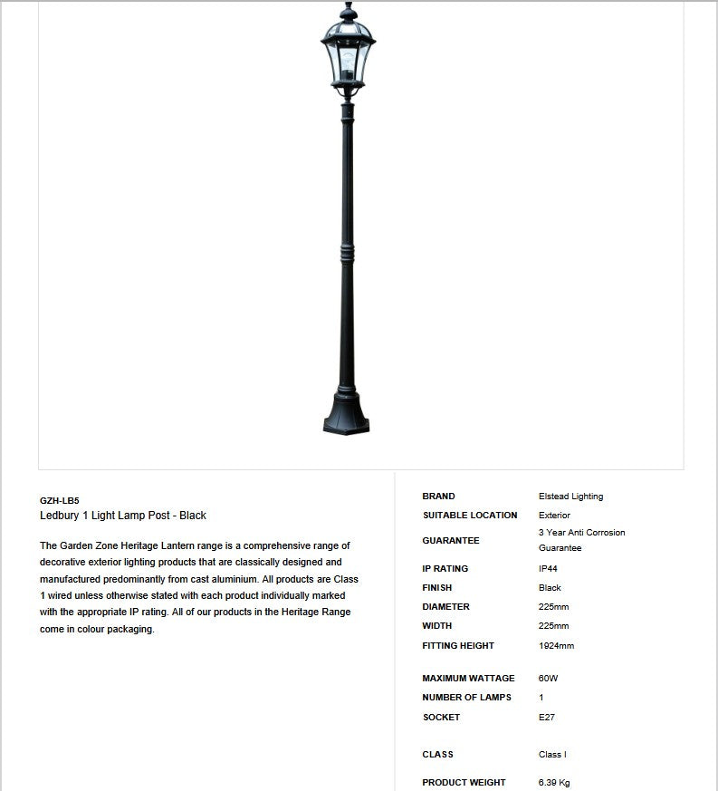 Ledbury 1 Light Lamp Post - Clicklights Shop