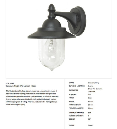 Sandown 1 Light Wall Lantern - Clicklights Shop