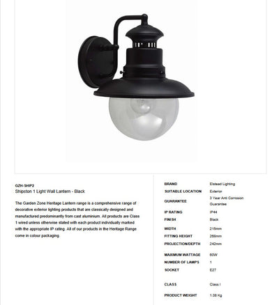 Shipston 1 Light Wall Lantern - Clicklights Shop