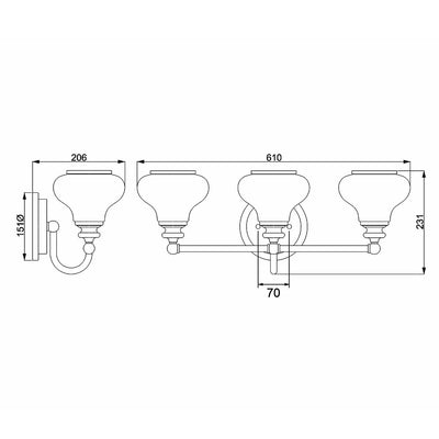 Ainsley 3 Light Wandleuchte - Chrom poliert - Clicklights Shop
