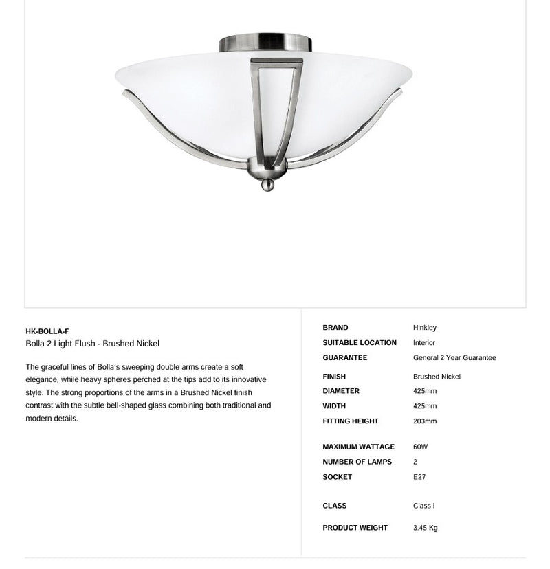 Bolla 2 Light Flush - Nickel gebürstet - Clicklights Shop