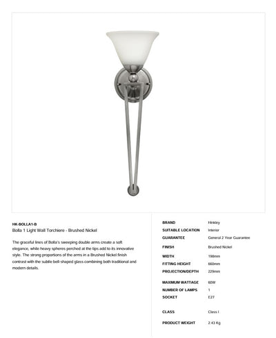 Bolla 1 Light Wandfackel - Nickel gebürstet - Clicklights Shop