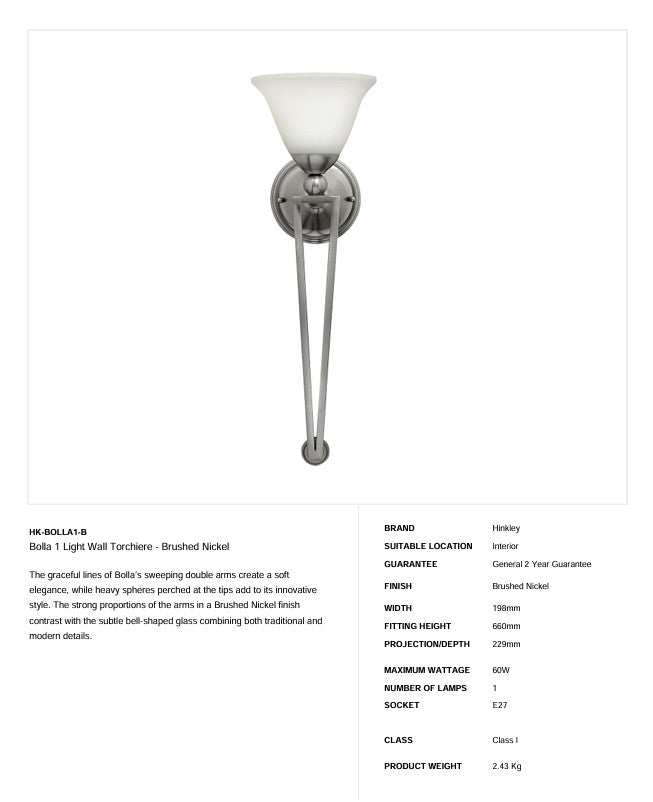 Bolla 1 Light Wandfackel - Nickel gebürstet - Clicklights Shop