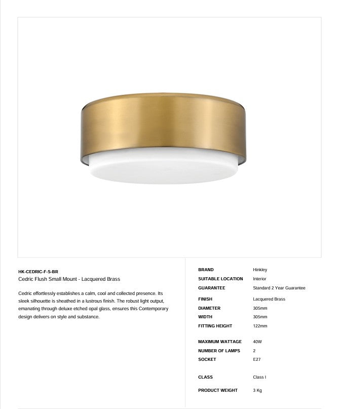 Cedric Flush Small Mount – Lackierte Messing