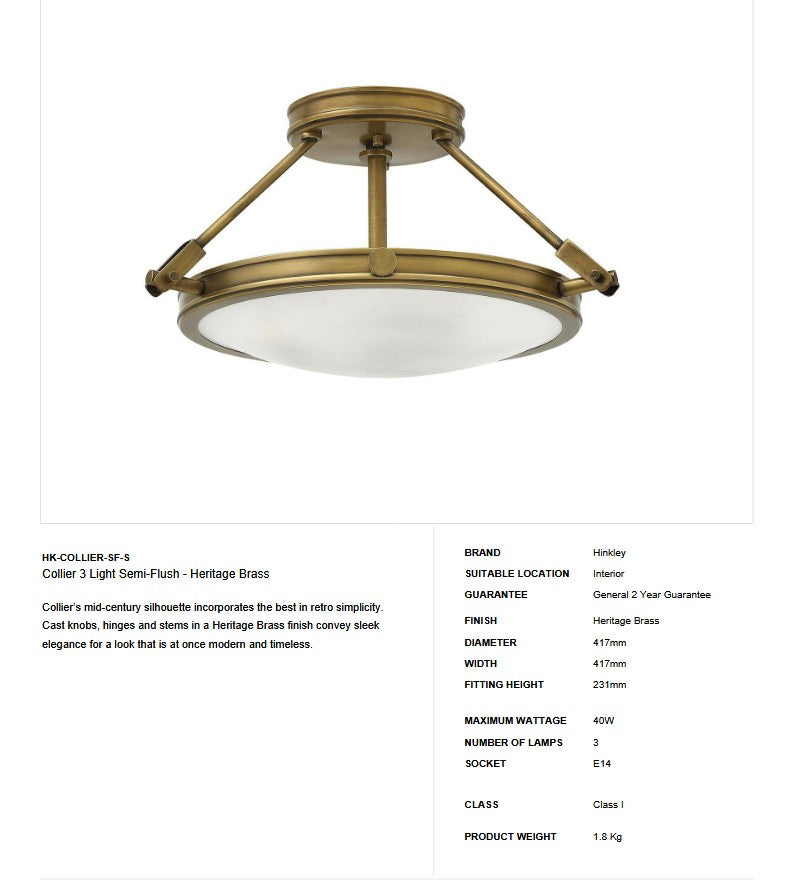 Collier 3 Licht Halbsepush - Heritage Brass - Clicklights Shop