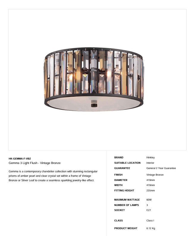 Gemma 3 Light Flush - Vintage Bronze - Clicklights Shop