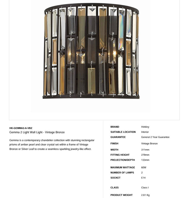 Gemma 2 Light Wandleuchte - Vintage Bronze - Clicklights Shop
