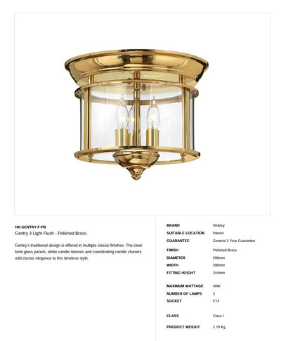 Gentry 3 Light Flush - Messing poliert - Clicklights Shop