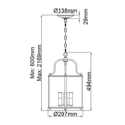 Gentry 4 Light Medium Pendelleuchte - Messing poliert - Clicklights Shop
