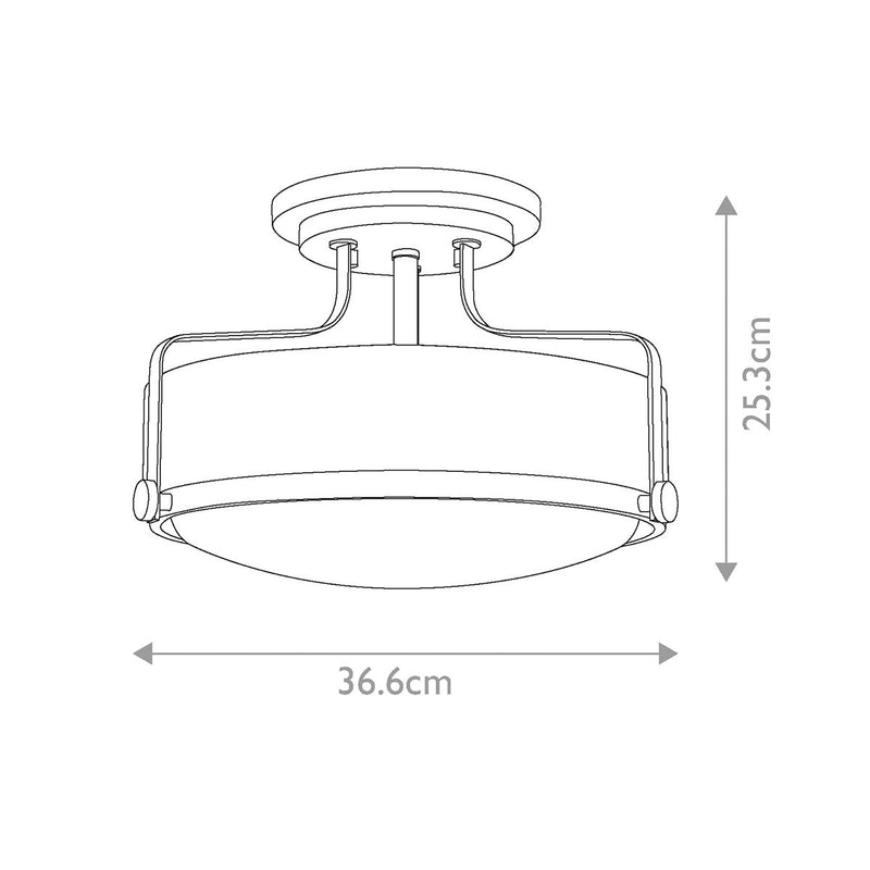 Harper 3 Light Small Semi-Flush - Heritage Messing, Stahl, Opal geätztes Glas - Clicklights Shop