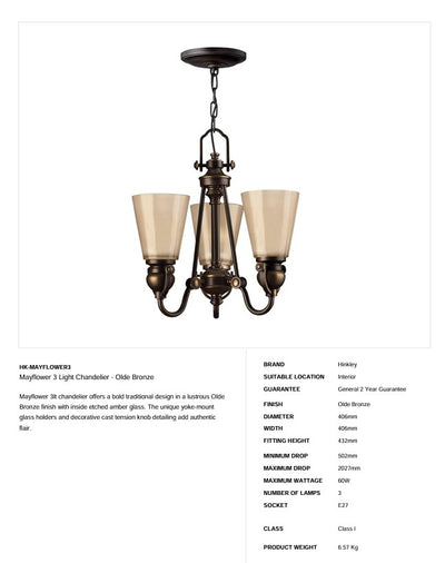 Mayflower 3 Light Kronleuchter - Olde Bronze