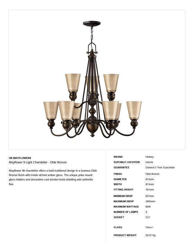 Mayflower 9 Light Kronleuchter - Olde Bronze