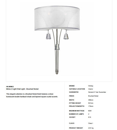 Mime 2 Licht Wandleuchte - gebürstetes Nickel
