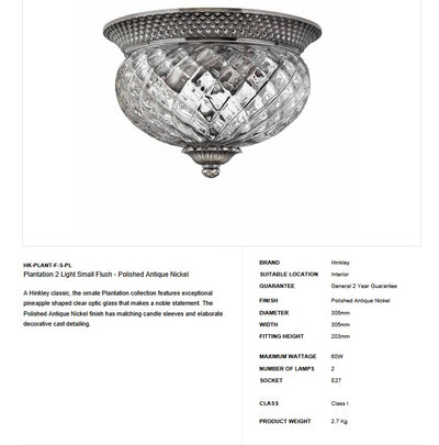 Plantation 2 Light klein Flush - poliertes antikes Nickel