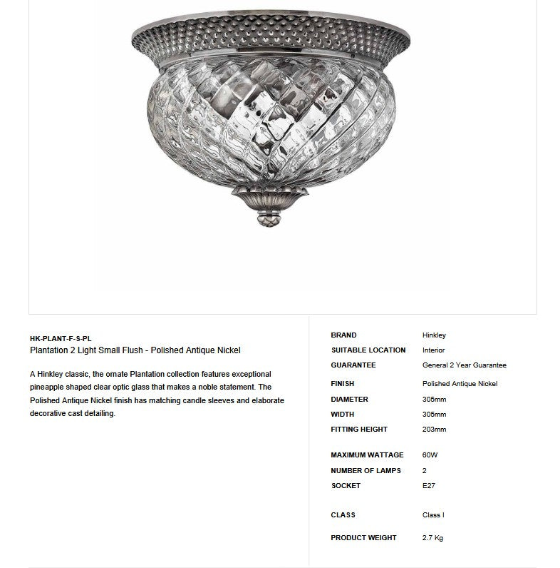Plantation 2 Light klein Flush - poliertes antikes Nickel