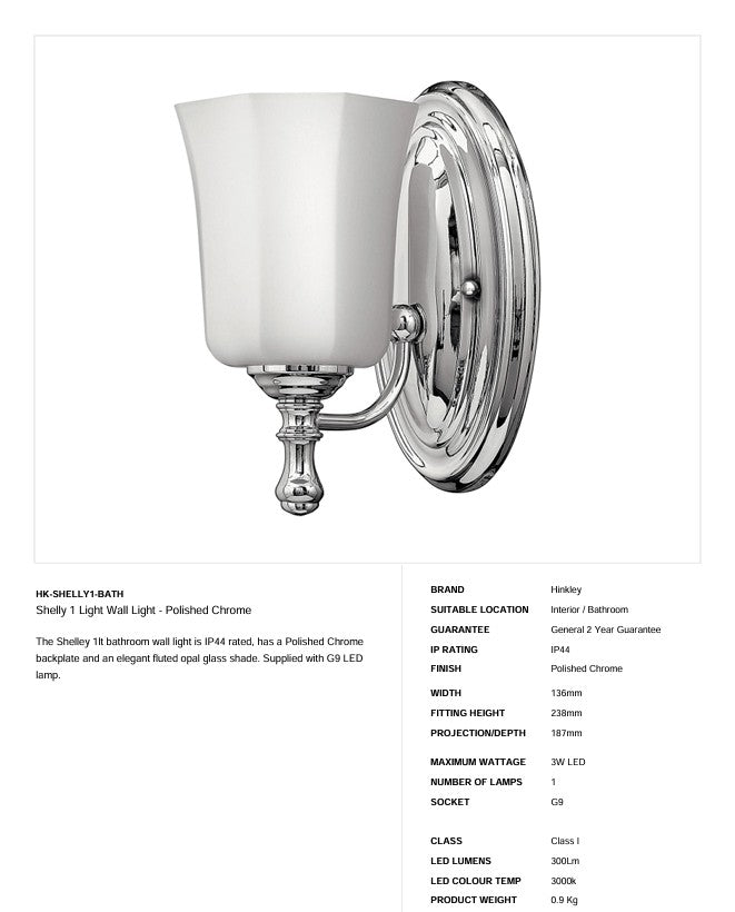 Shelly 1 Light Wandleuchte - Chrom poliert