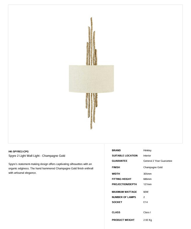 Spyre 2 Light Wandleuchte - Champagner Gold