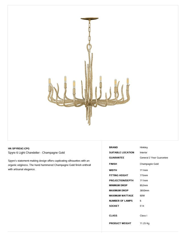 Spyre 6 Light Kronleuchter - Champagner Gold