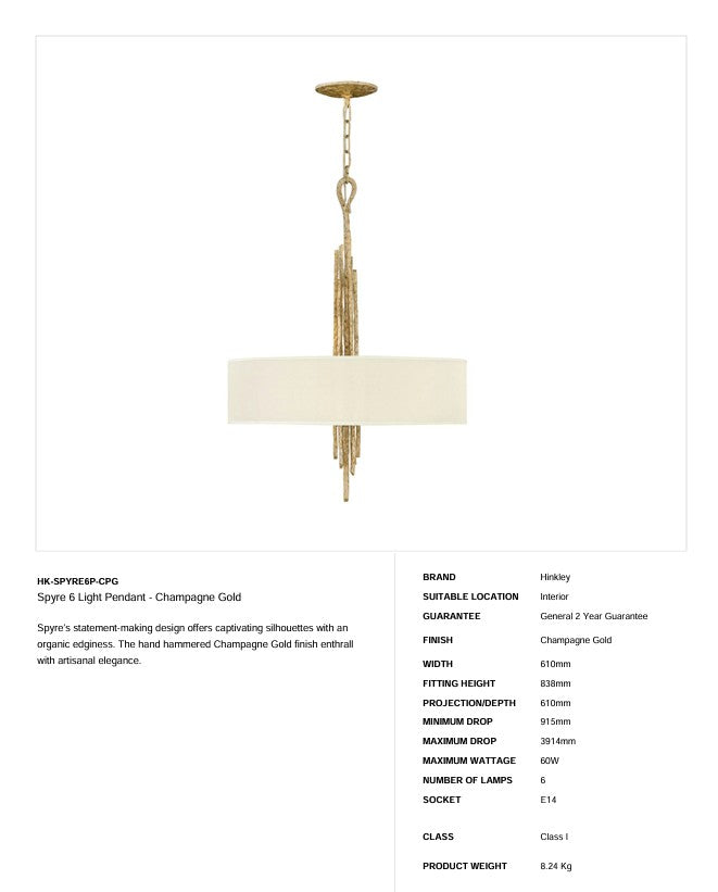 Spyre 6 Light Anhänger - Champagner Gold