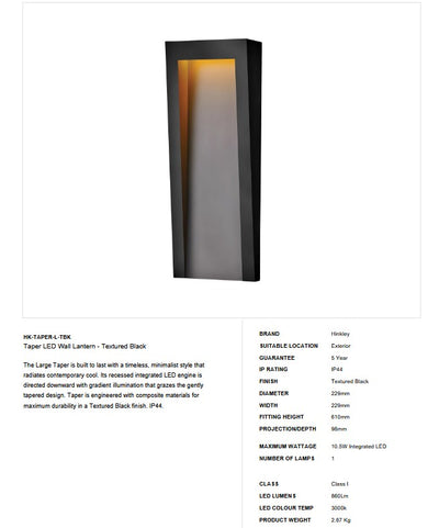 Taper LED Wandlaterne - Textured Schwarz (Neuheit)