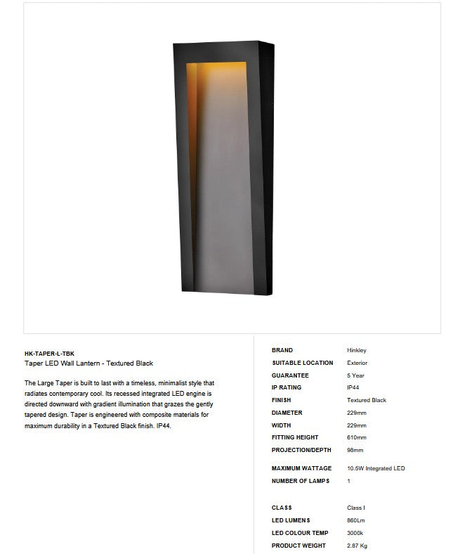 Taper LED Wandlaterne - Textured Schwarz (Neuheit)