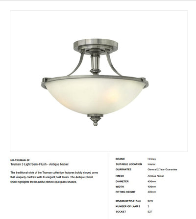 Truman 3 Licht Halbsäule - Antik Nickel