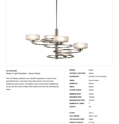 Aleeka 5 Light Kronleuchter - Klassisches Zinn
