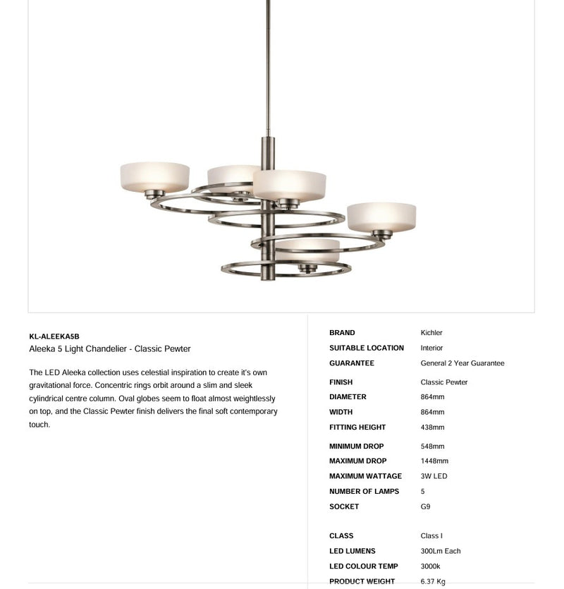 Aleeka 5 Light Kronleuchter - Klassisches Zinn