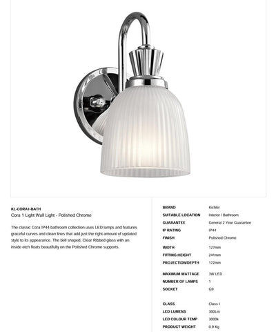 Cora 1 Light Wandleuchte - Chrom poliert