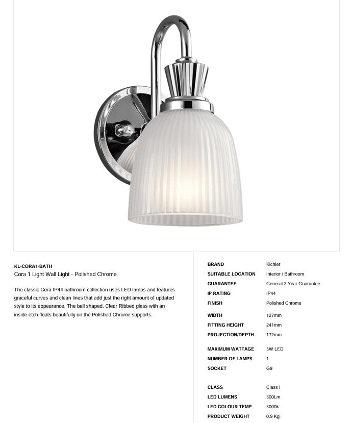 Cora 1 Light Wandleuchte - Chrom poliert