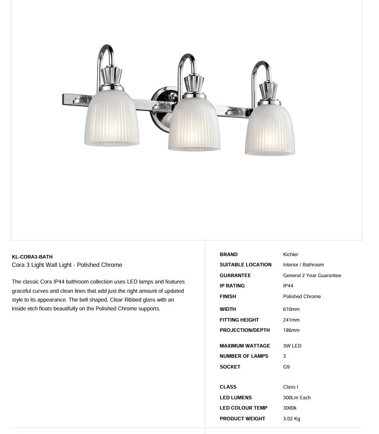Cora 3 Light Wandleuchte - Chrom poliert