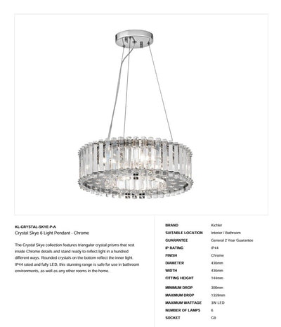 Crystal Skye 6 Licht Pendelleuchte - Chrom