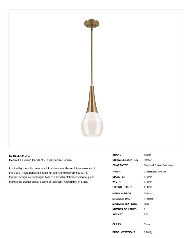 Deela 1 Deckenleuchte - Champagner Bronze und Mattschwarz (Neuheit)