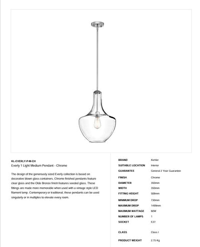Everly 1 Light Medium Pendelleuchte - Chrom