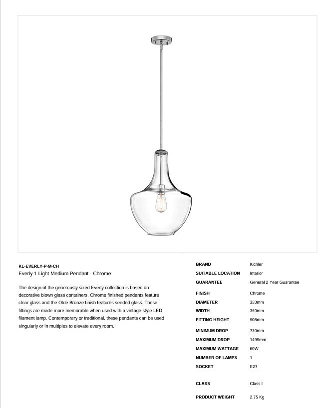Everly 1 Light Medium Pendelleuchte - Chrom