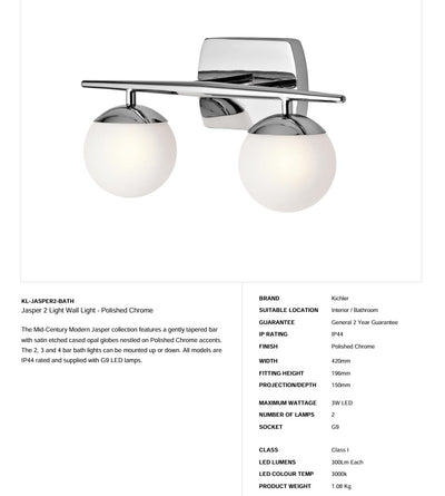 Jasper 2 Light Wandleuchte - Chrom poliert (ABVERKAUF!!!)
