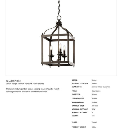 Larkin 3 Light Medium Pendelleuchte - Olde Bronze