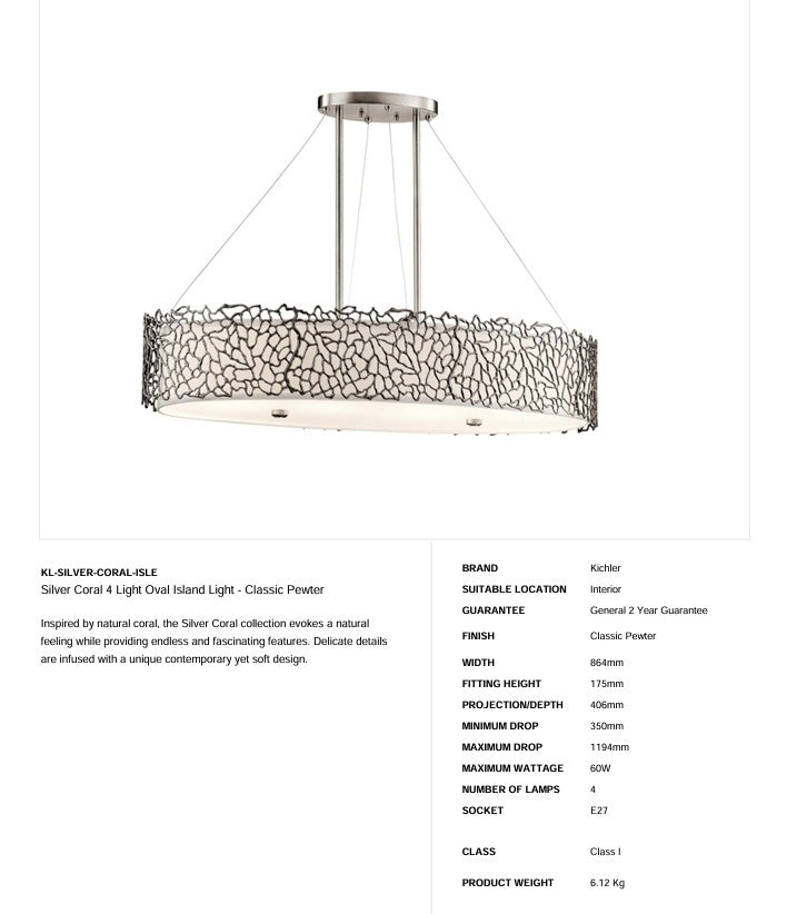 Silver Coral 4 Light Oval Island Light