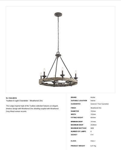 Taulbee 6 Light Kronleuchter - Verwittertes Zink