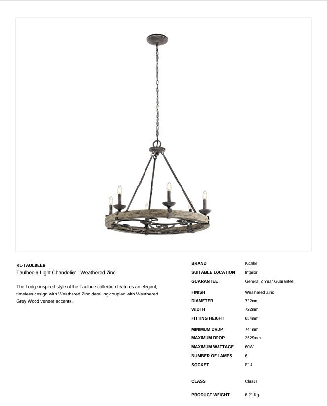 Taulbee 6 Light Kronleuchter - Verwittertes Zink