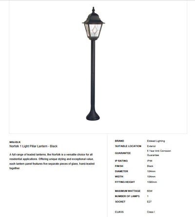 Norfolk 1 Light Pillar Lantern - Clicklights Shop
