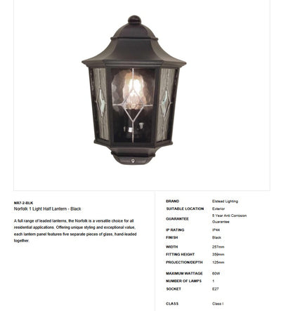 Norfolk 1 Light Half Lantern 2 - Clicklights Shop
