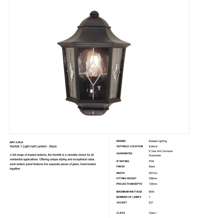 Norfolk 1 Light Half Lantern 2 - Clicklights Shop