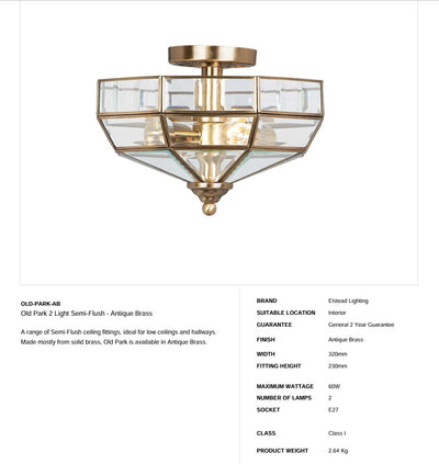 Old Park 2 Light Semi-Flush - Antikes Messing - Clicklights Shop